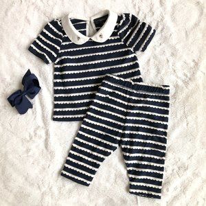 Baby Navy Stripe Collared Top and Pant Set by Vict